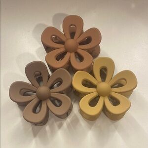 Floral Hair Claw Clips - Brown, Tan, Yellow